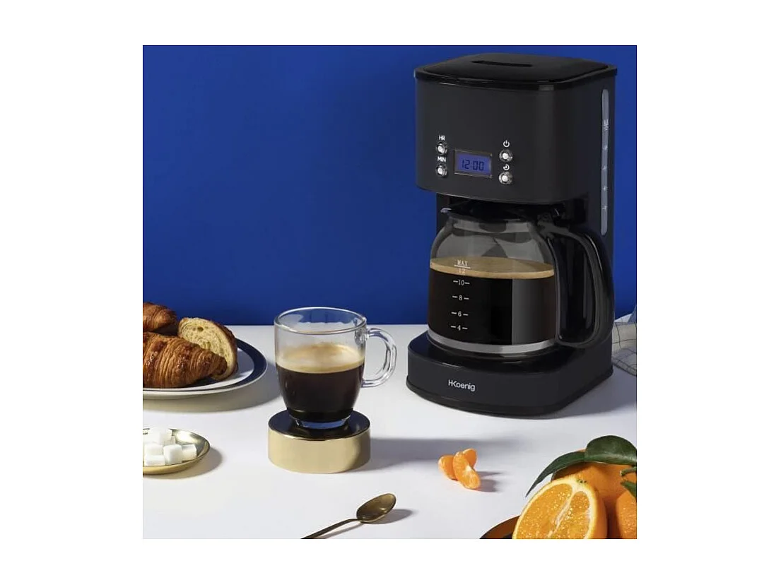 Cafetiere programmable - HKoeNIG - MG32 - 1,5 L (12 tasses) - 1000 W - Ecran LCD - Maintien au chaud - Noir et acier inoxydable