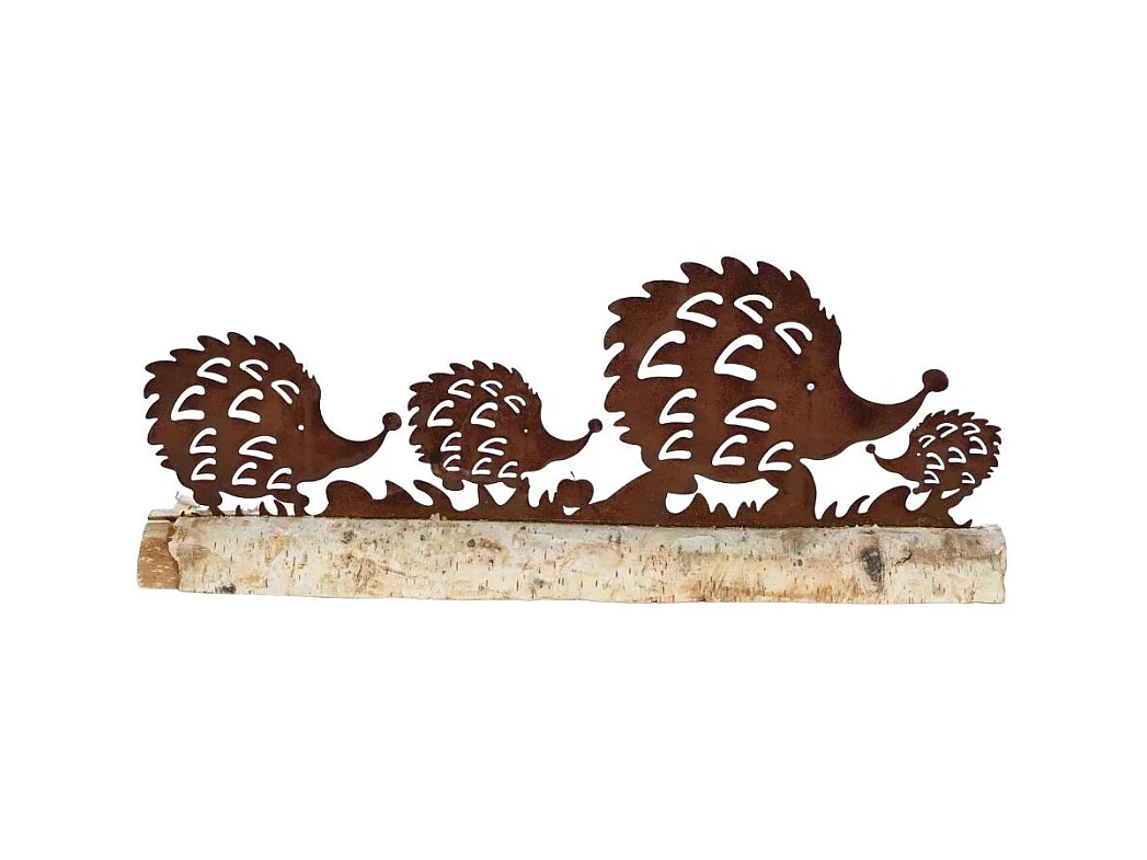 Hérisson statuette décoration jardin métal rouillé bois marron 40x14cm
