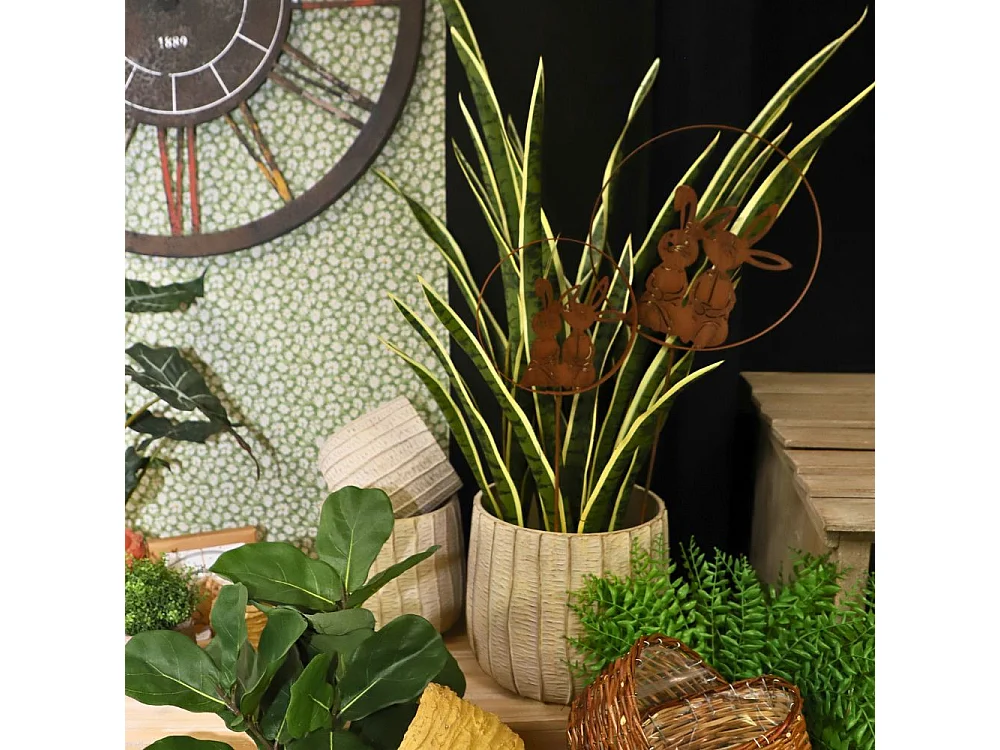 Médaillon "Lapins" à piquer en métal rouillé Ø.28 x Ht.78 cm