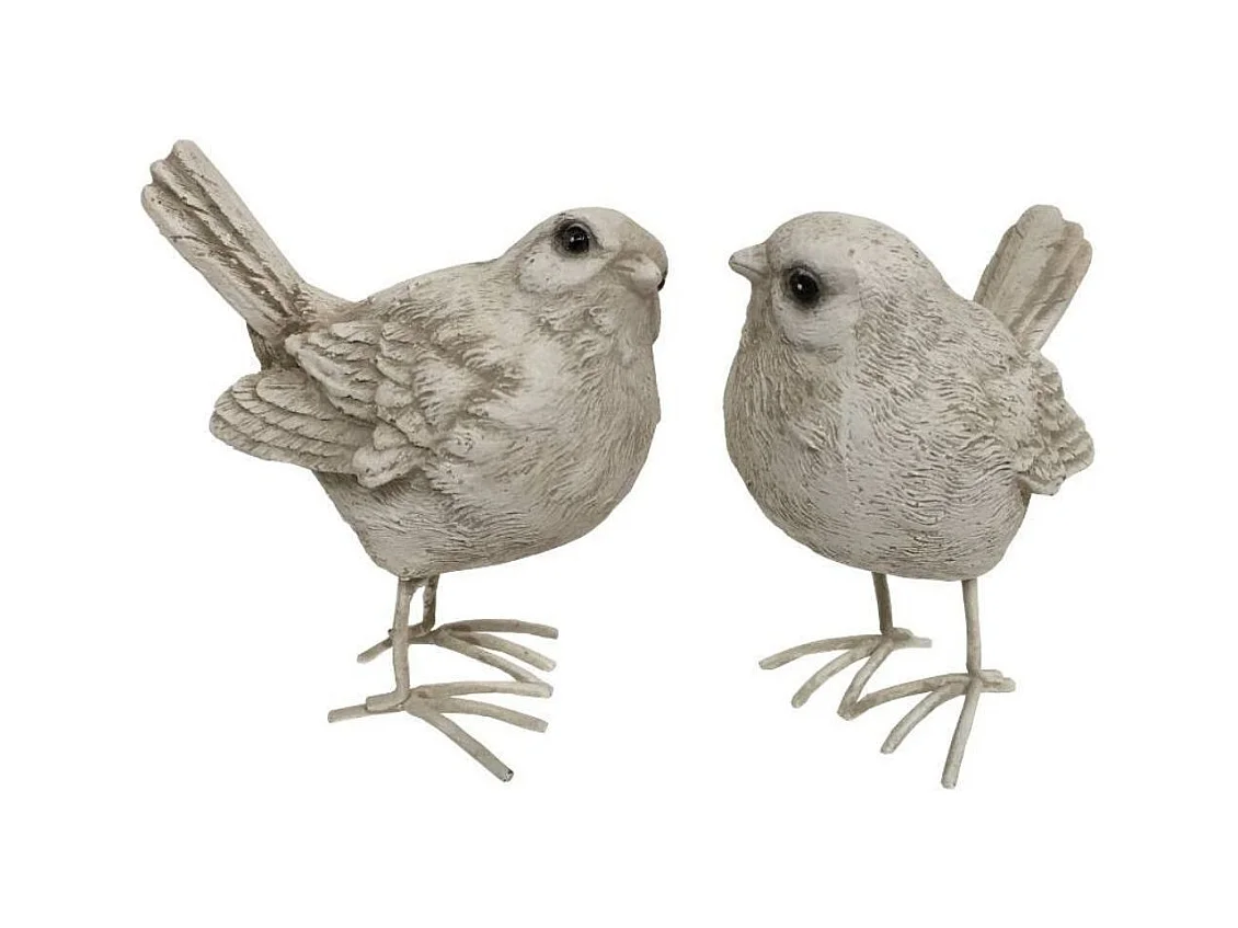 Set de 2 oiseaux en résine crème 9 x 5 x 9 cm