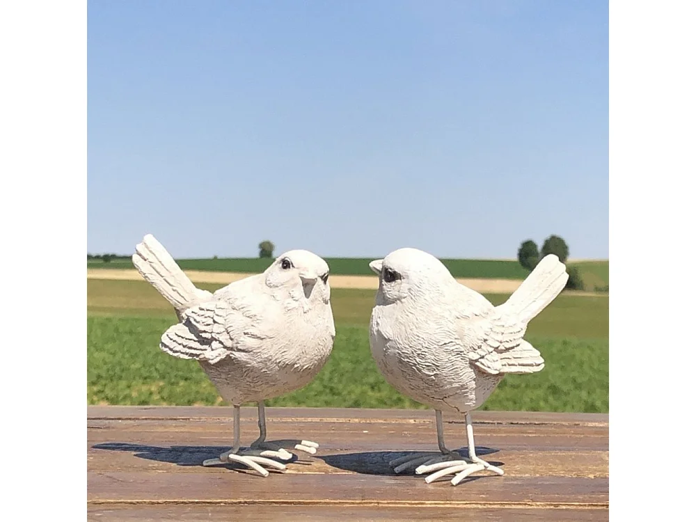 Set de 2 oiseaux en résine crème 9 x 5 x 9 cm