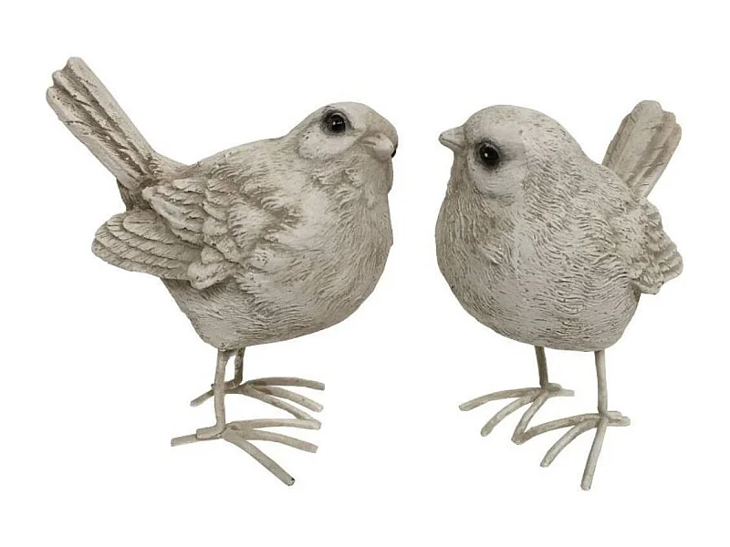 Set de 2 oiseaux en résine crème 9 x 5 x 9 cm