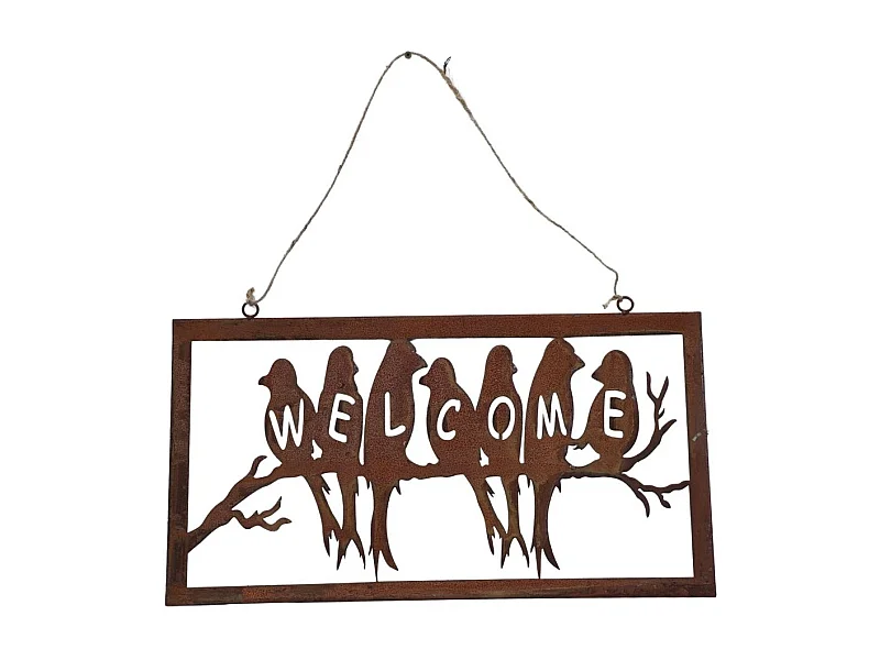 Pancarte "Welcome" en métal rouillé L.55 x Ht.28 cm
