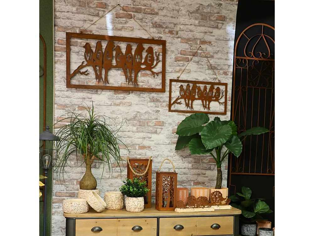 Pancarte "Welcome" en métal rouillé L.55 x Ht.28 cm