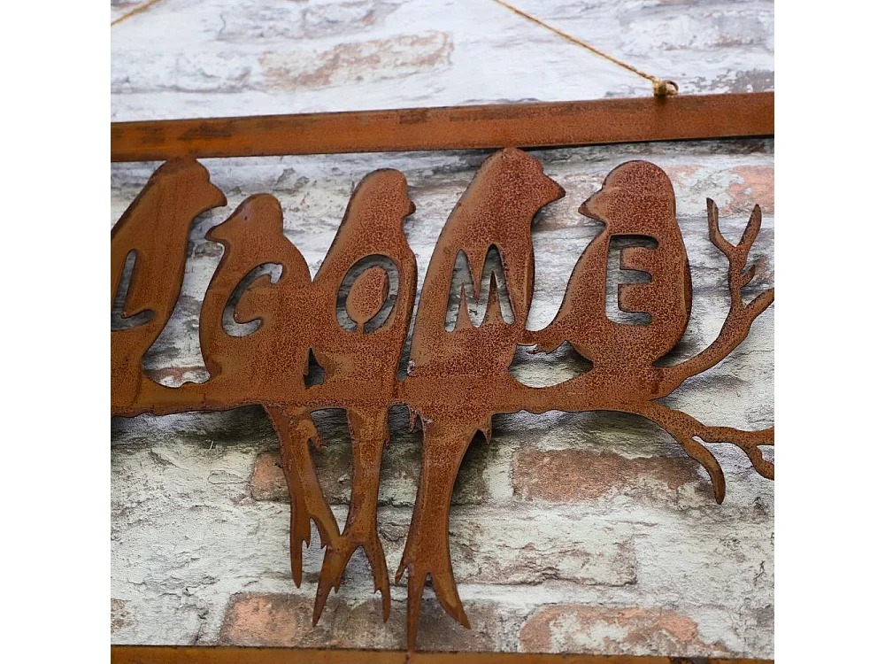Pancarte "Welcome" en métal rouillé L.55 x Ht.28 cm