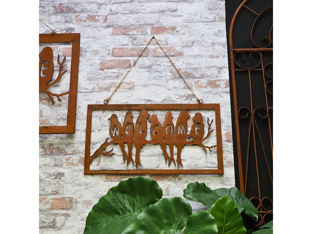 Pancarte "Welcome" en métal rouillé L.55 x Ht.28 cm