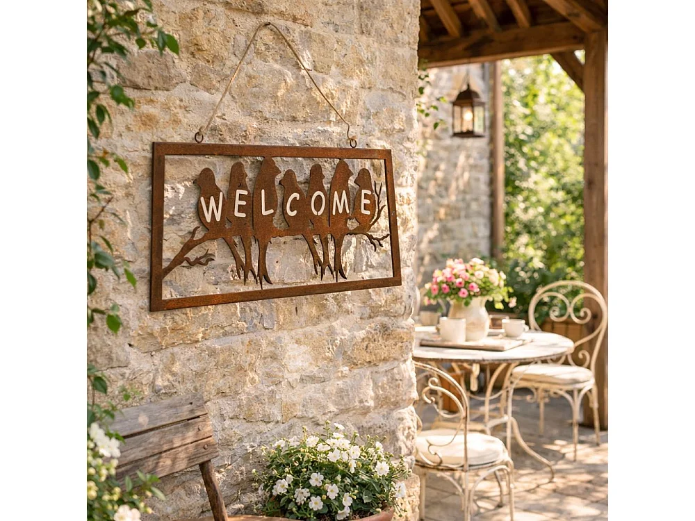 Pancarte "Welcome" en métal rouillé L.55 x Ht.28 cm