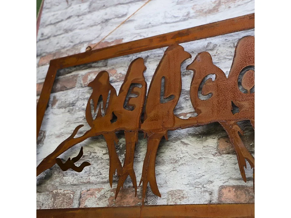 Pancarte "Welcome" en métal rouillé L.55 x Ht.28 cm