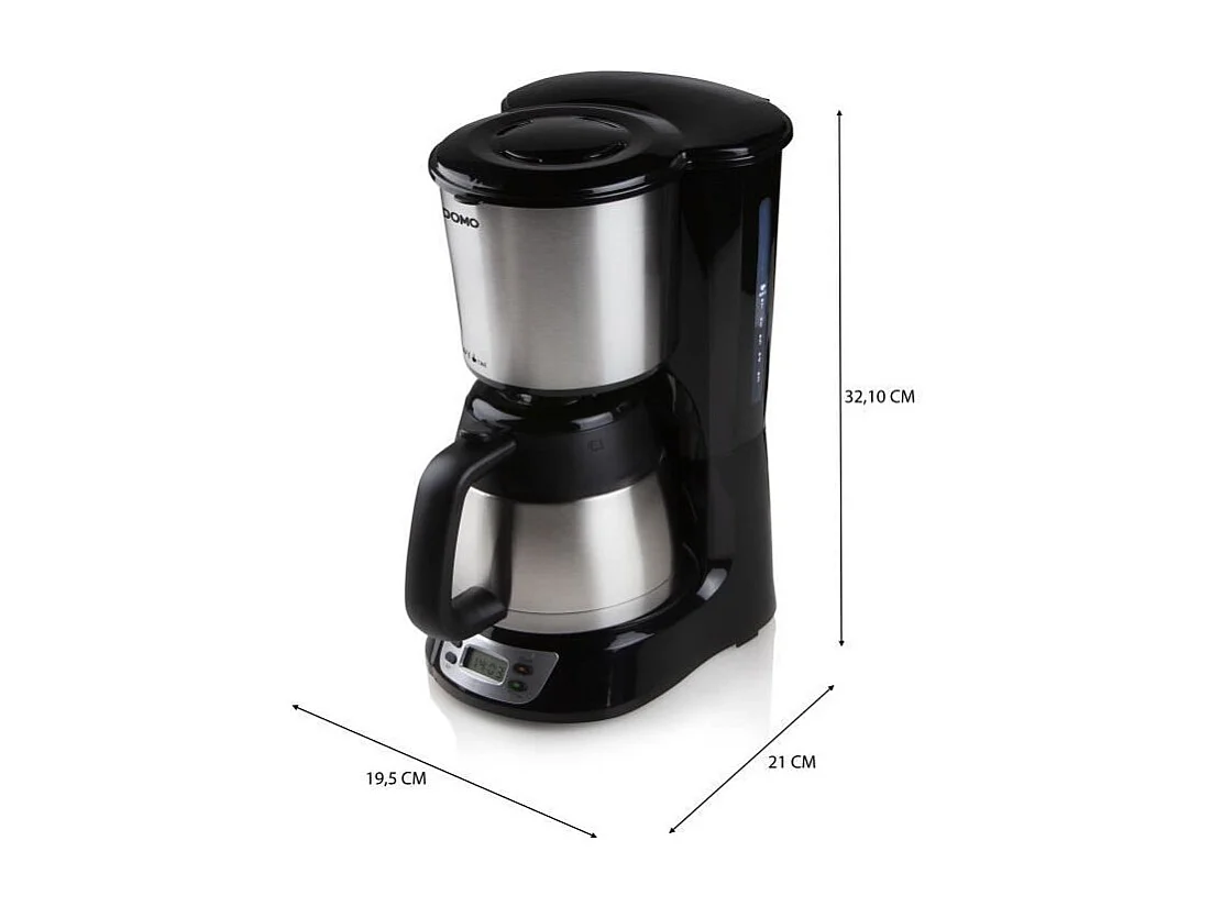 Cafetiere filtre - DOMO - DO709K - 1000 W - 1 L - 8 tasses - Ecran LCD - Minuteur 24 h - Acier inoxydable