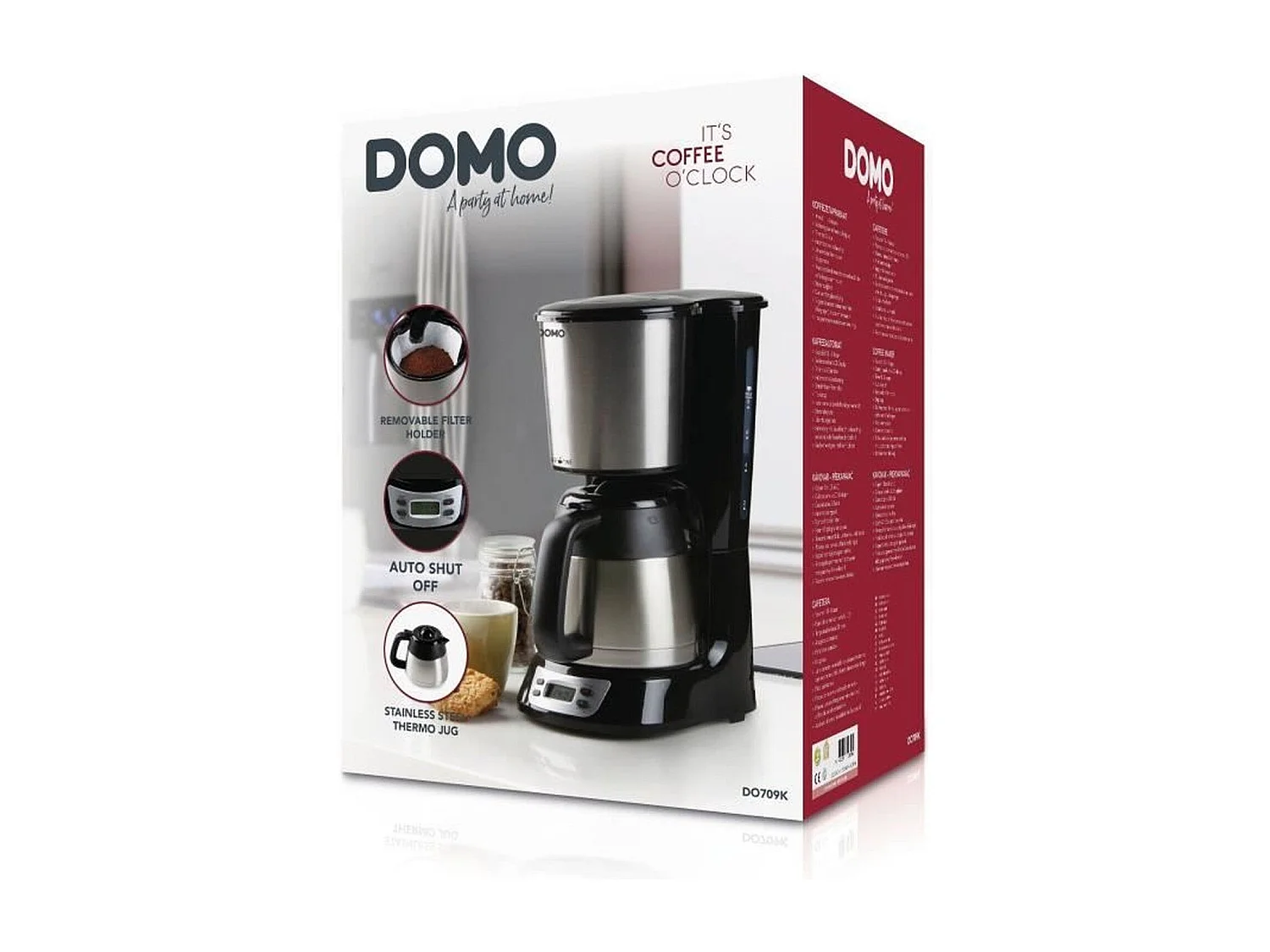 Cafetiere filtre - DOMO - DO709K - 1000 W - 1 L - 8 tasses - Ecran LCD - Minuteur 24 h - Acier inoxydable