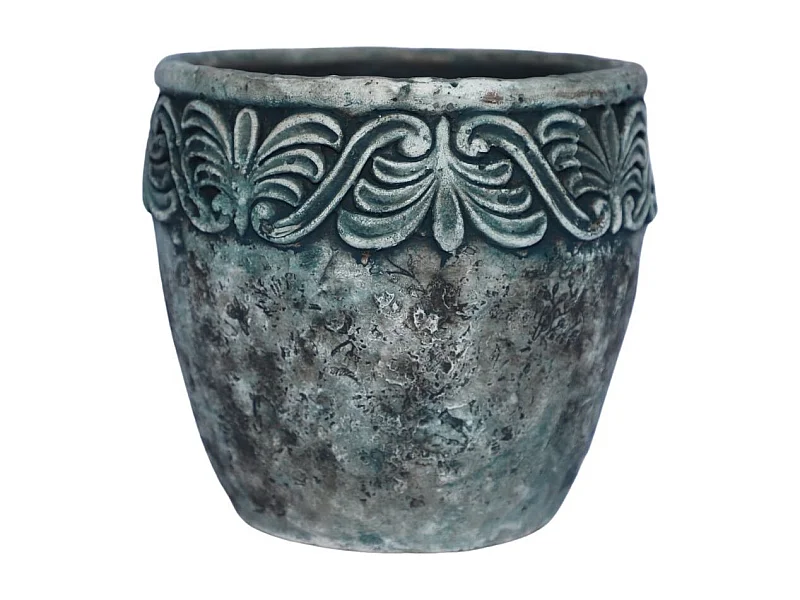 Cache-pot rond en ciment vieilli bleuté et cuivré - Ø.17,5 x Ht.15,5 cmØ.17,5 x Ht.15,5 cm