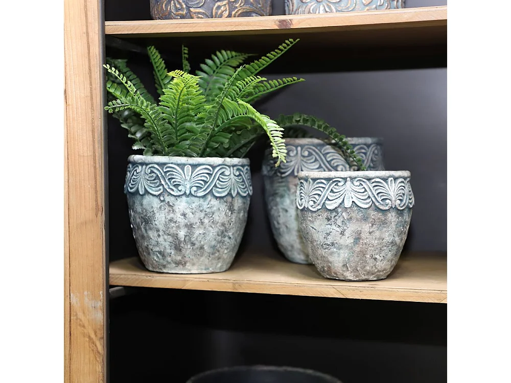 Cache-pot rond en ciment vieilli bleuté et cuivré - Ø.17,5 x Ht.15,5 cm Ø.17,5 x Ht.15,5 cm