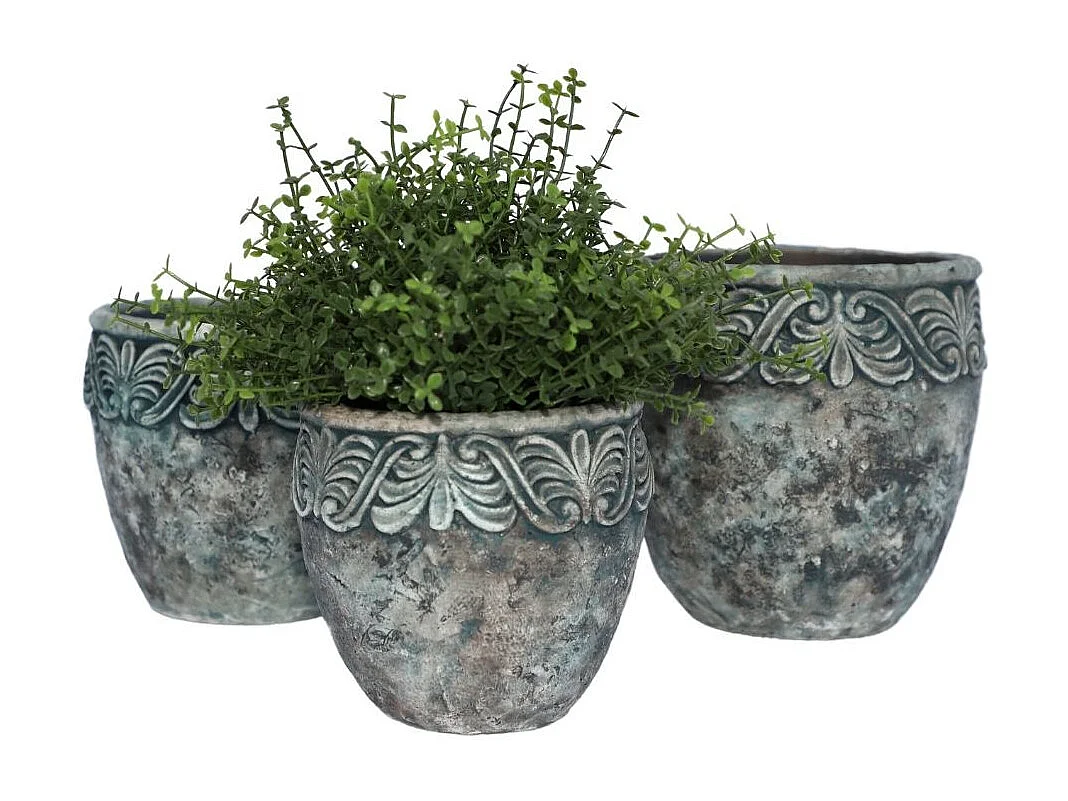 Cache-pot rond en ciment vieilli bleuté et cuivré - Ø.17,5 x Ht.15,5 cm Ø.17,5 x Ht.15,5 cm