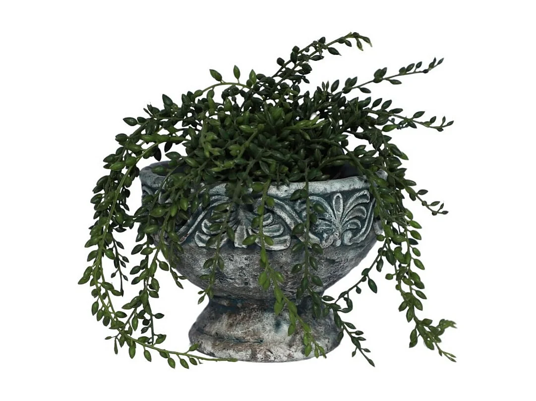 Coupe ronde sur pied en ciment vieilli bleuté Ø.16 x Ht.11,5 cm