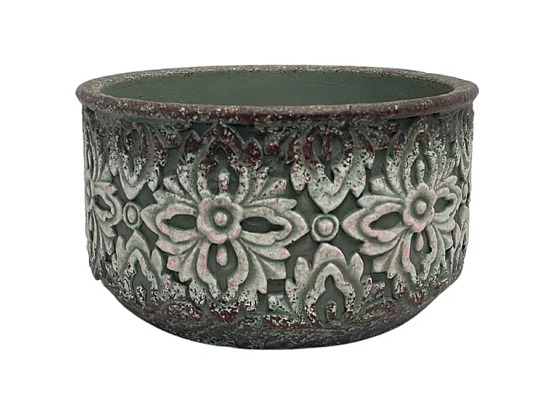 Coupe en ciment vieilli vert/rose Ø19 x Ht10,5 cm
