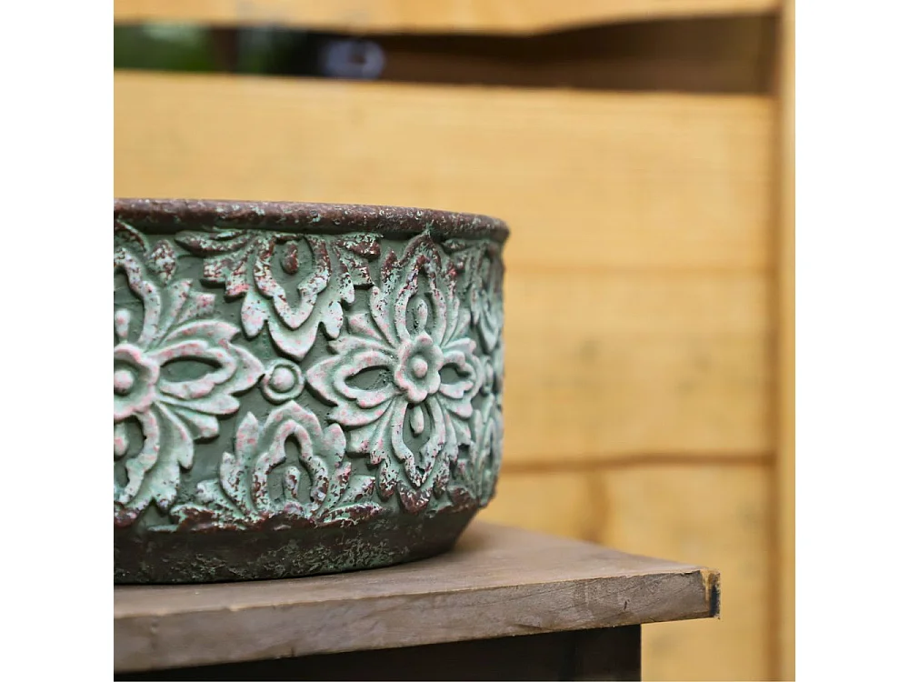 Coupe en ciment vieilli vert/rose Ø19 x Ht10,5 cm