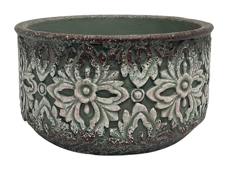 Coupe en ciment vieilli vert/rose Ø19 x Ht10,5 cm