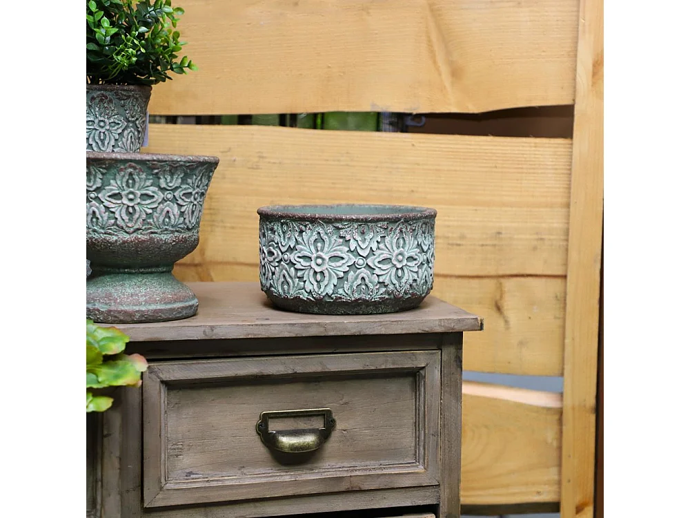 Coupe en ciment vieilli vert/rose Ø19 x Ht10,5 cm