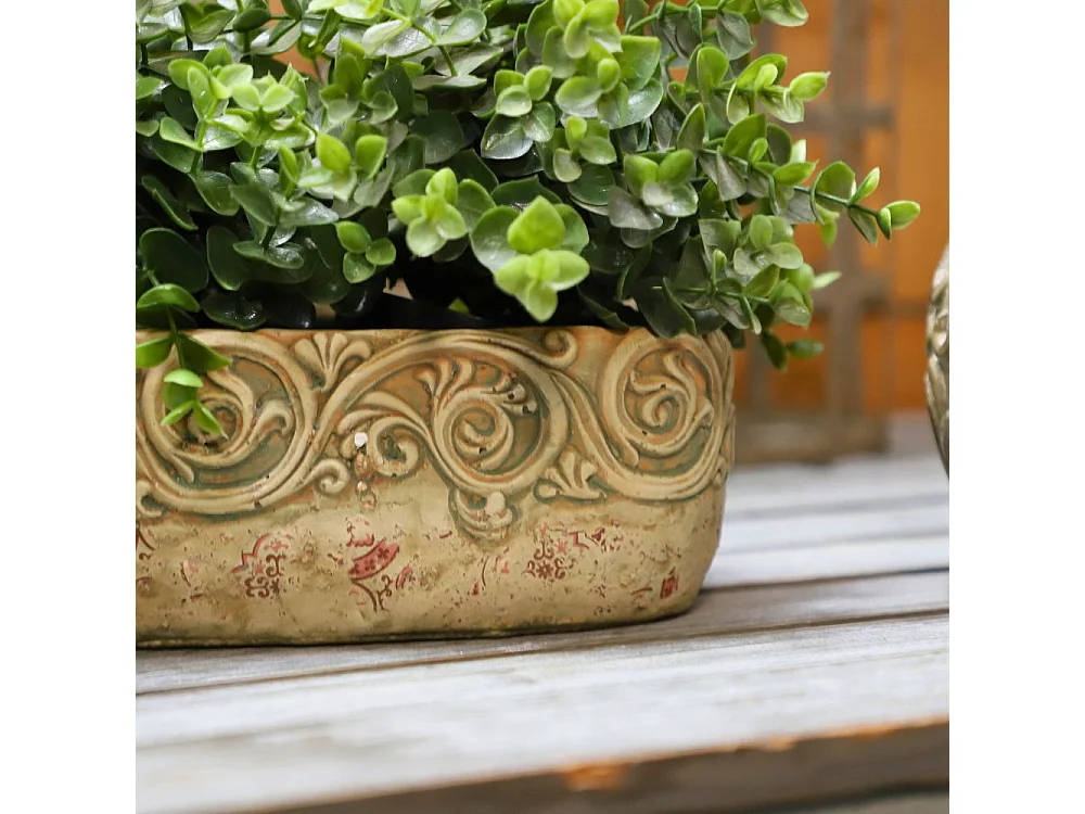 Jardinière ovale en ciment vieilli effet carrelage bordeauxL.26,5 x l.13 x Ht.9,5 cm