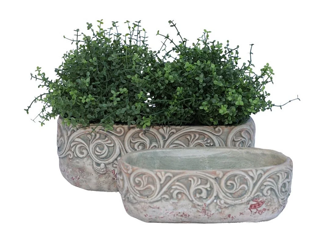 Jardinière ovale en ciment vieilli effet carrelage bordeauxL.26,5 x l.13 x Ht.9,5 cm