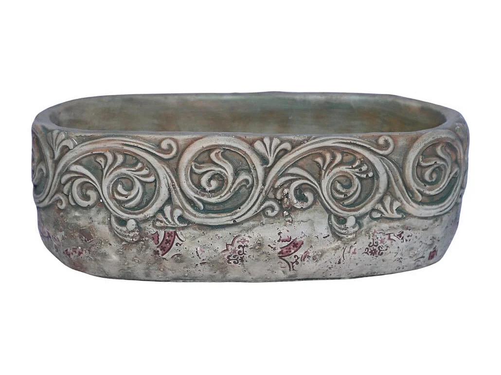 Jardinière ovale en ciment vieilli effet carrelage bordeaux L.26,5 x l.13 x Ht.9,5 cm