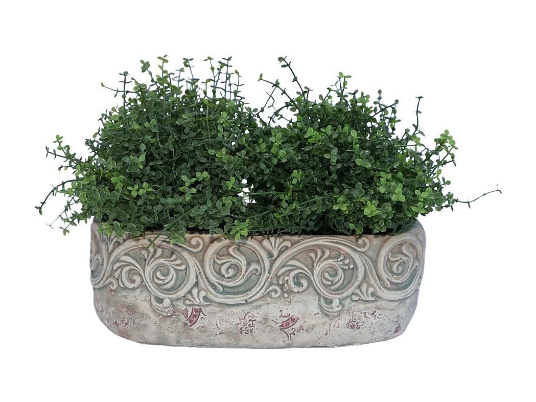 Jardinière ovale en ciment vieilli effet carrelage bordeaux L.26,5 x l.13 x Ht.9,5 cm