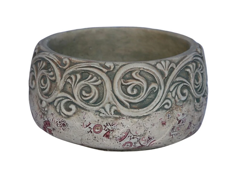 Coupe ronde en ciment vieilli effet carrelage bordeauxØ.18,5 x Ht.10,5 cm