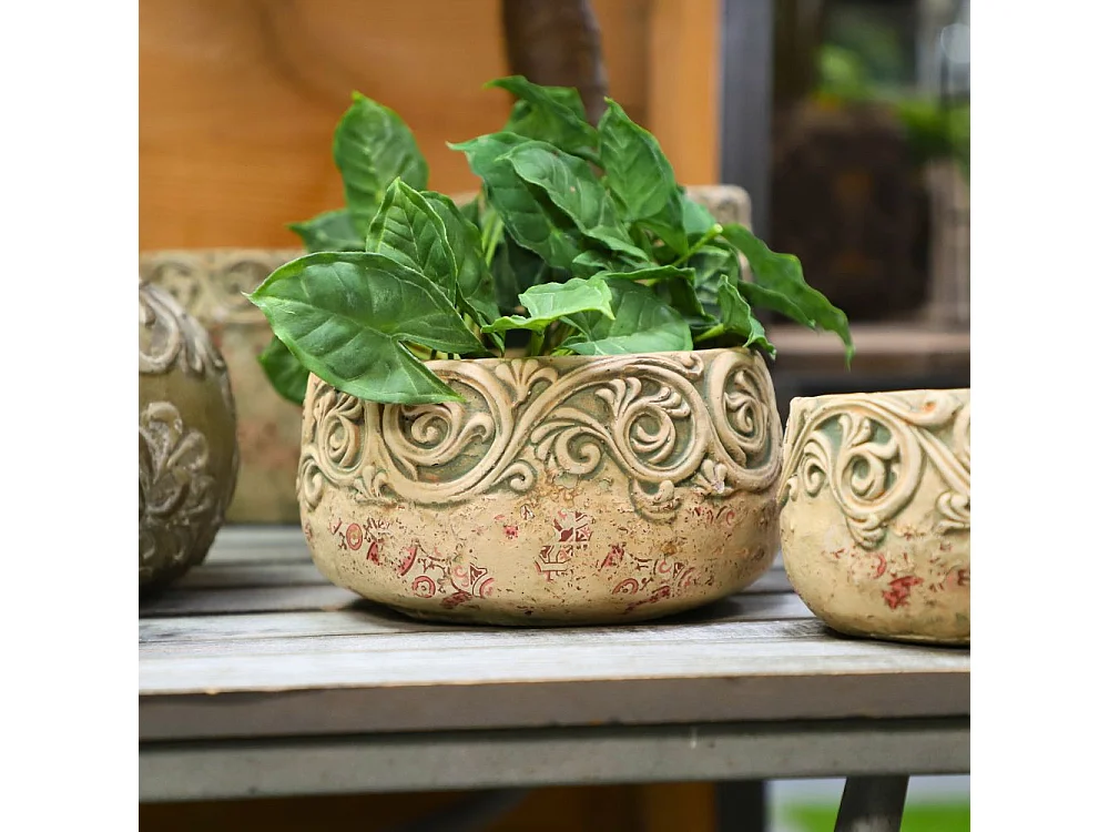 Coupe ronde en ciment vieilli effet carrelage bordeauxØ.18,5 x Ht.10,5 cm