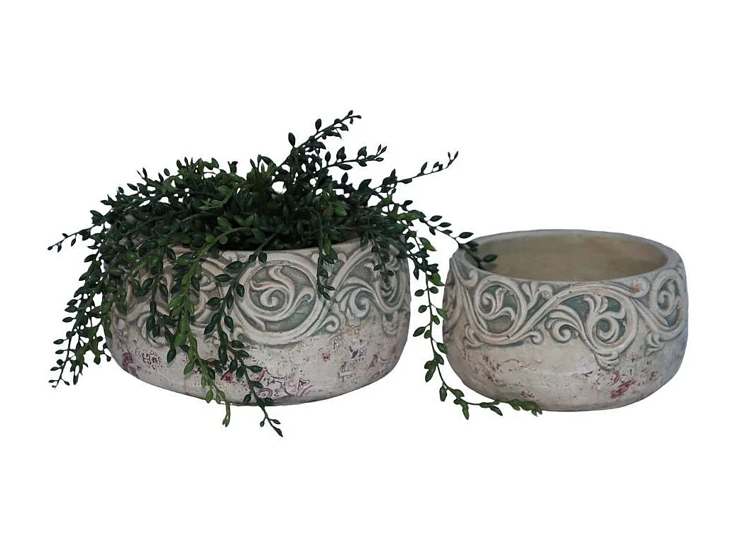 Coupe ronde en ciment vieilli effet carrelage bordeauxØ.18,5 x Ht.10,5 cm