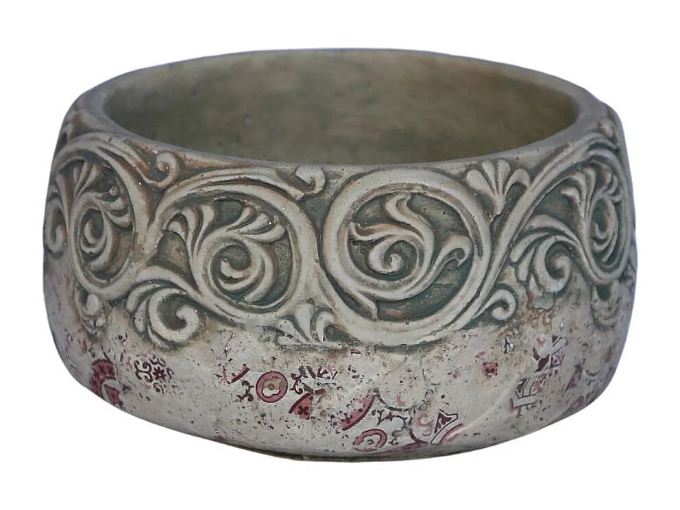 Coupe ronde en ciment vieilli effet carrelage bordeauxØ.18,5 x Ht.10,5 cm