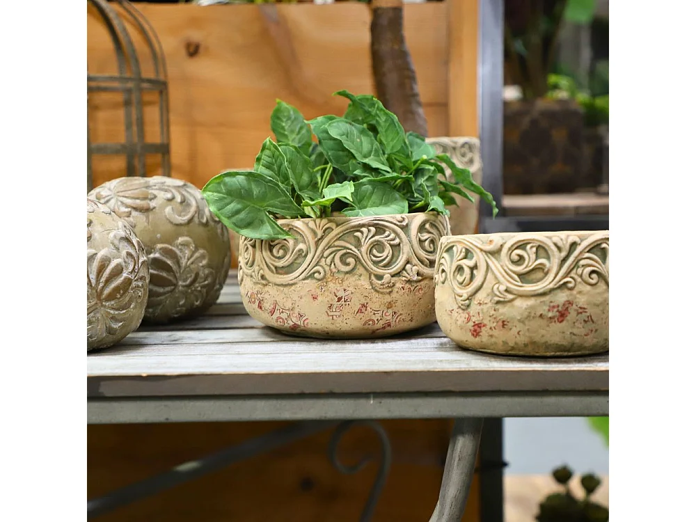 Coupe ronde en ciment vieilli effet carrelage bordeauxØ.18,5 x Ht.10,5 cm