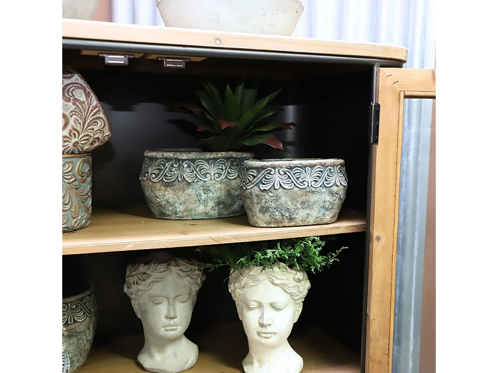 Jardinière ovale en ciment vieilli bleuté L.19 x l.11 x Ht.11cm