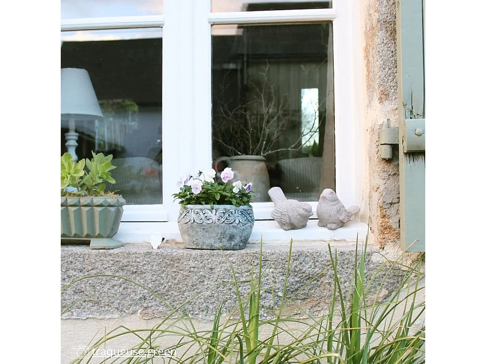 Jardinière ovale en ciment vieilli bleuté L.19 x l.11 x Ht.11cm