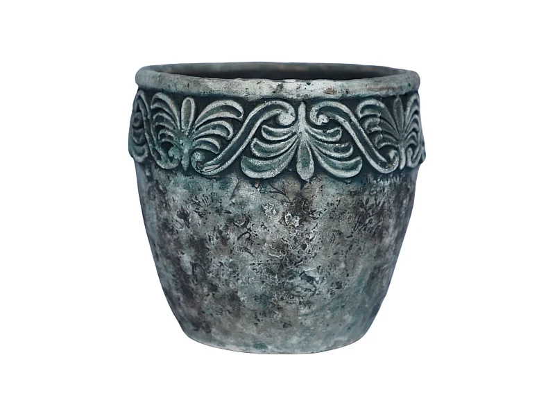 Cache-pot rond en ciment vieilli bleuté Ø.15,5 x Ht.15,5 cm