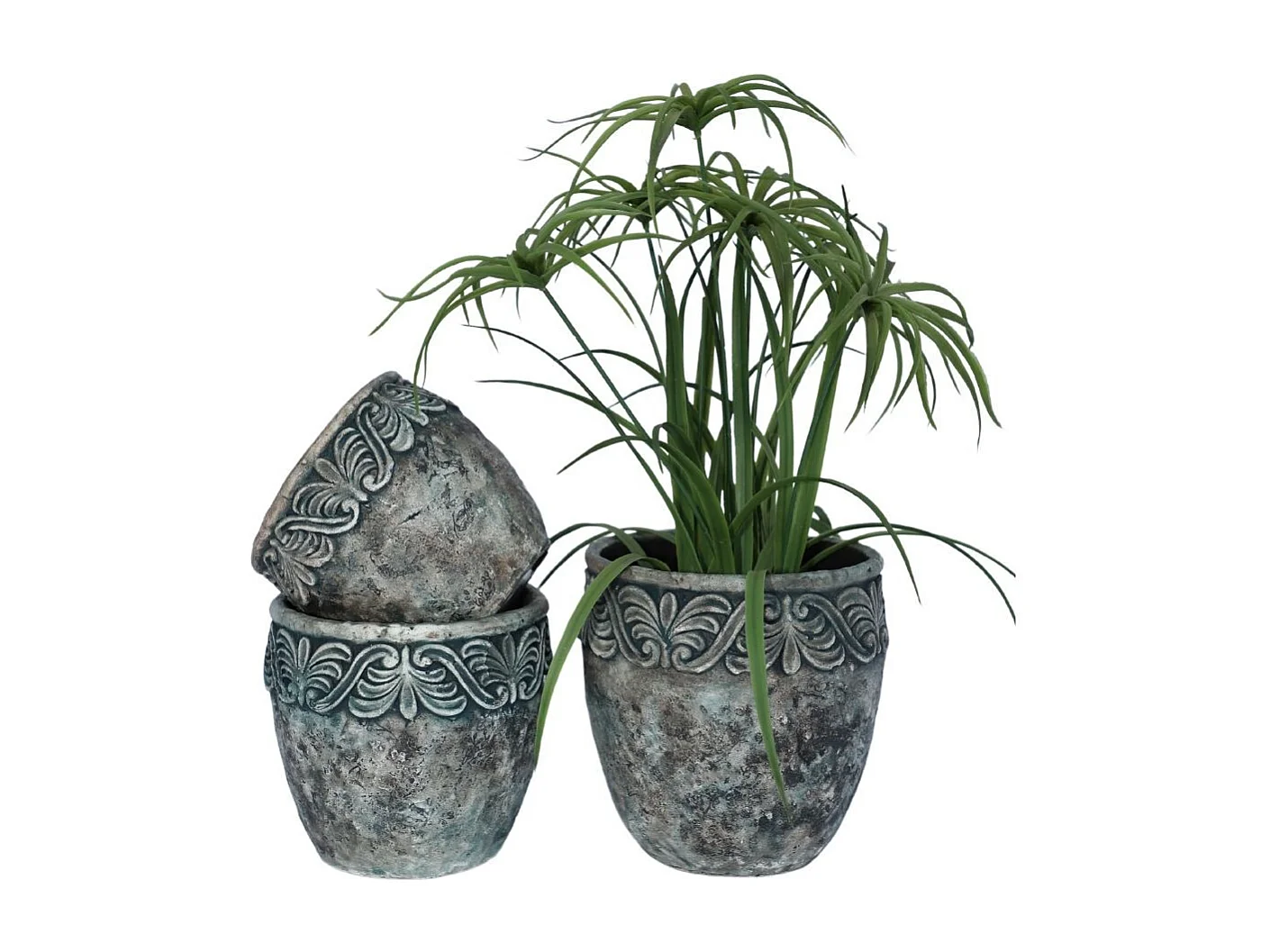 Cache-pot rond en ciment vieilli bleuté Ø.15,5 x Ht.15,5 cm