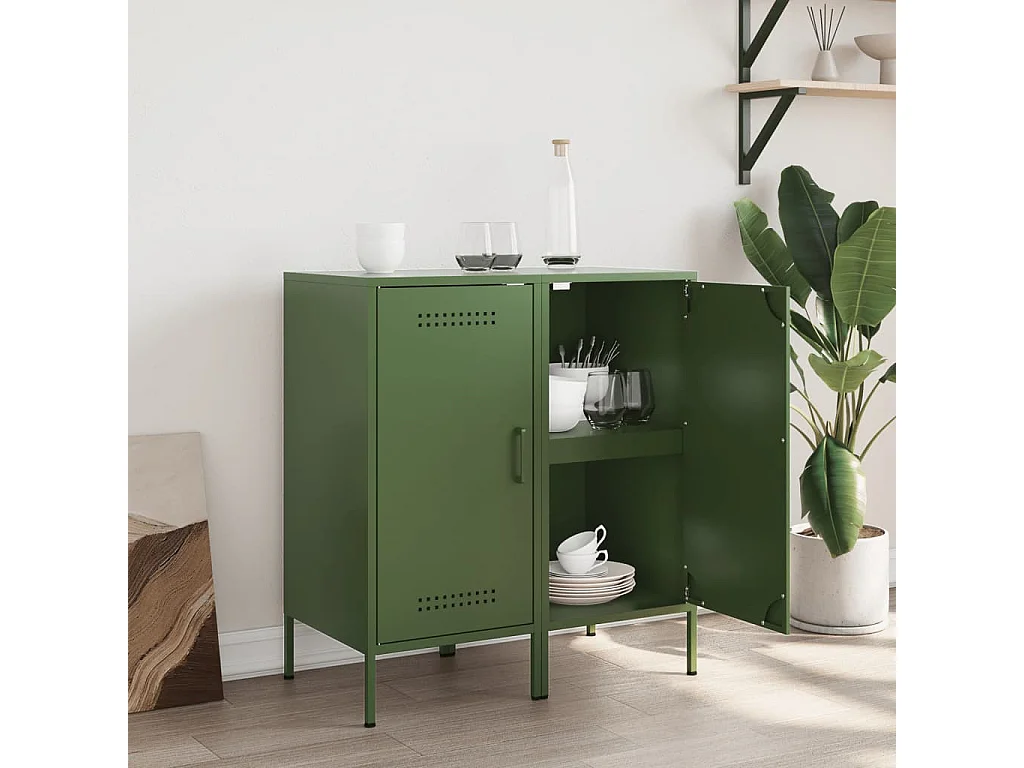 Buffets 2 pcs vert olive 36x39x79 cm acier