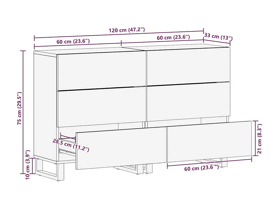 Aparadores con cajón con almacenaje 2 piezas Marrón Medio Madera maciza de mango