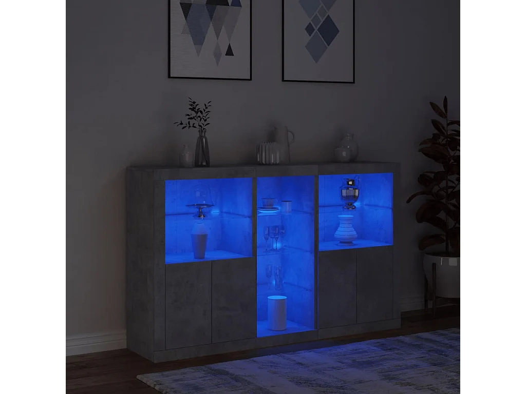 Buffet avec lumières LED gris béton 162x37x100 cm