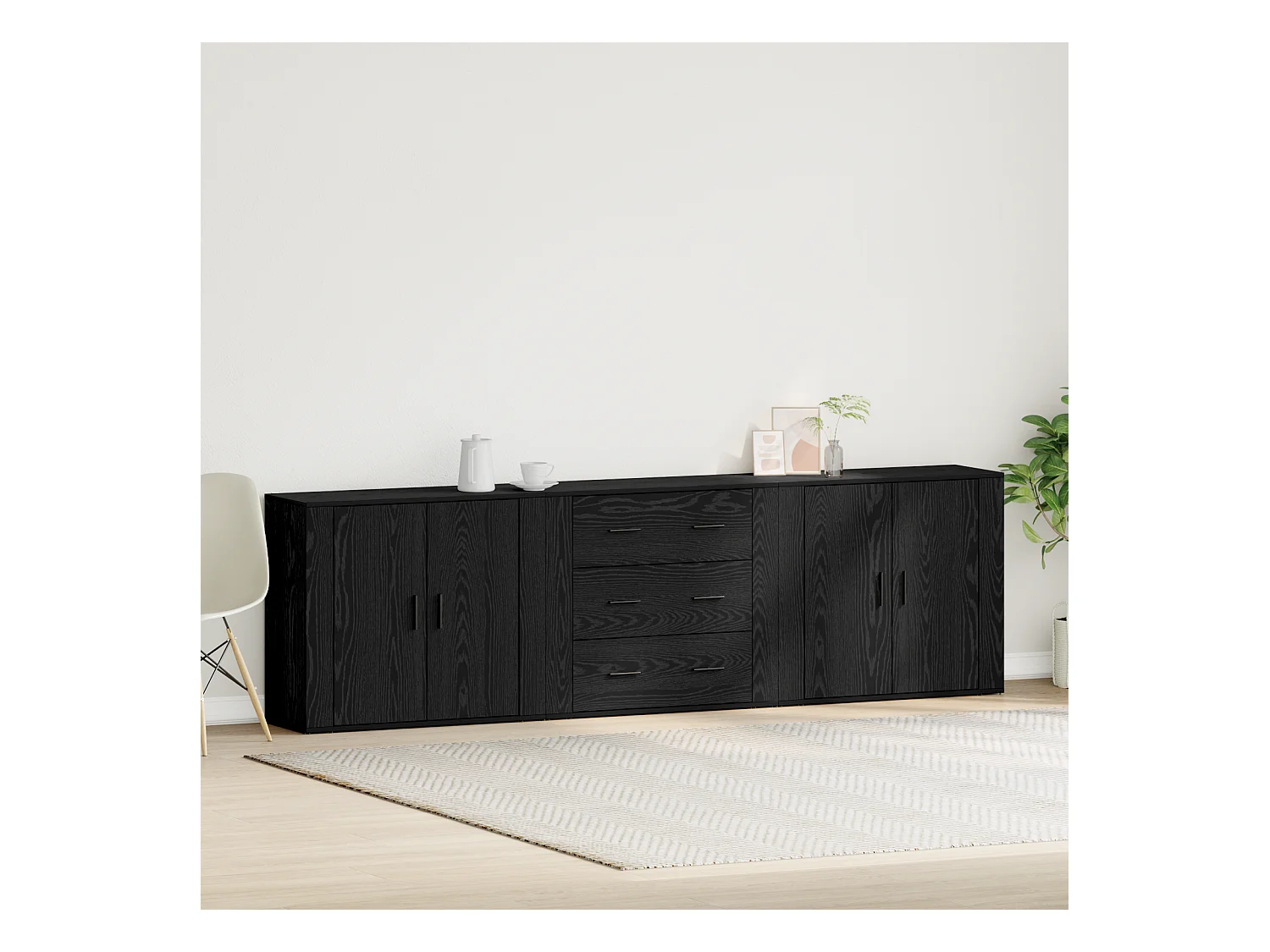 Buffets 3 pcs Chêne Noir Bois d'ingénierie