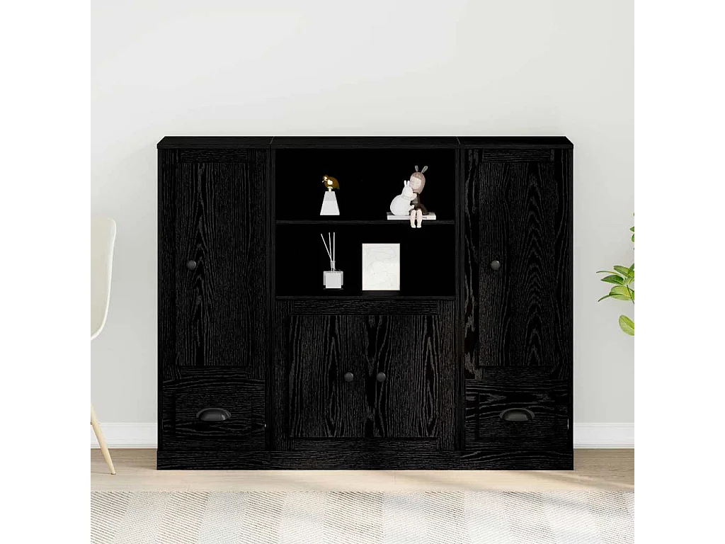 Haute armoire en chêne noir 132x35,5x103,5 cm en bois d'ingénierie