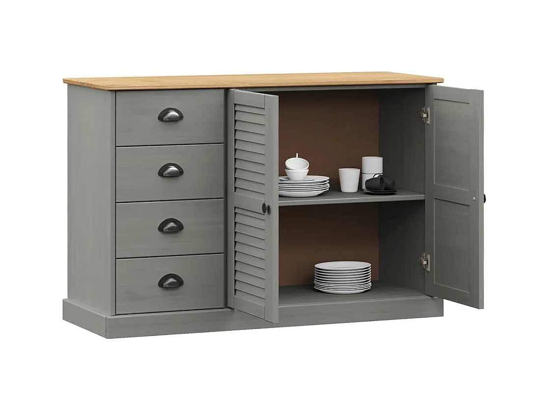 Buffet avec tiroirs VIGO 113x40x75 cm gris bois massif de pin