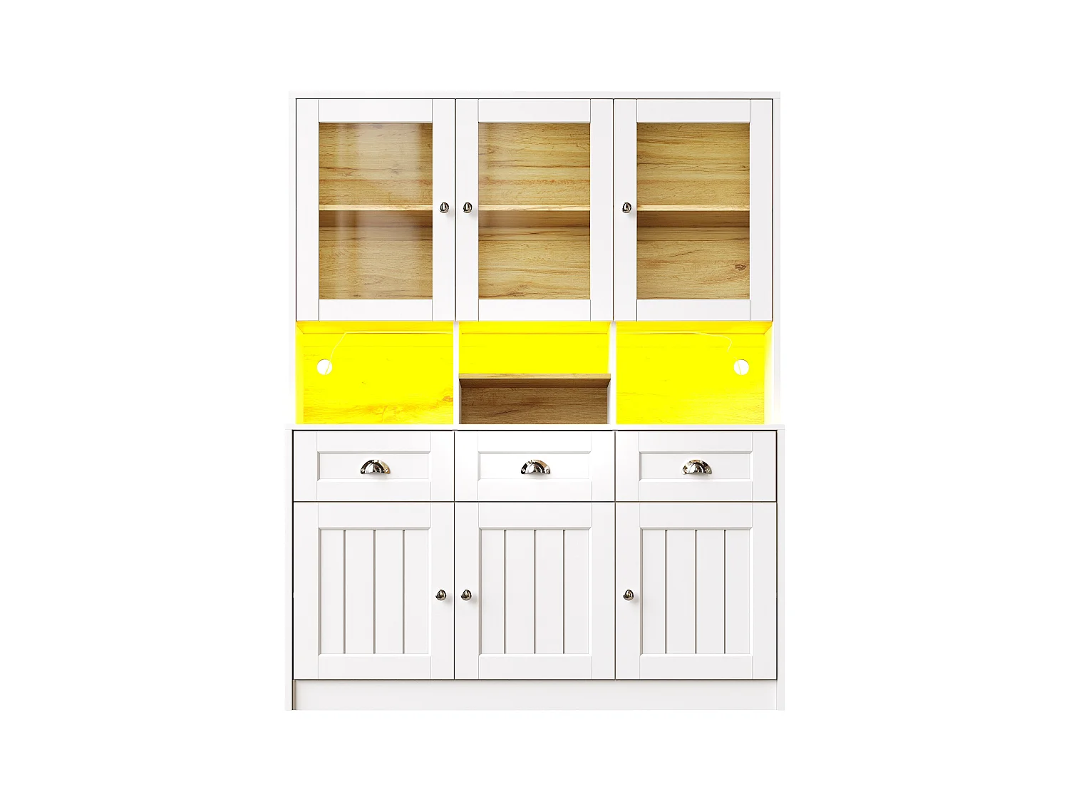 Buffet de cuisine haut avec éclairage LED, design moderne, MDF, blanc/noir, étagères réglables (140x40x175cm)