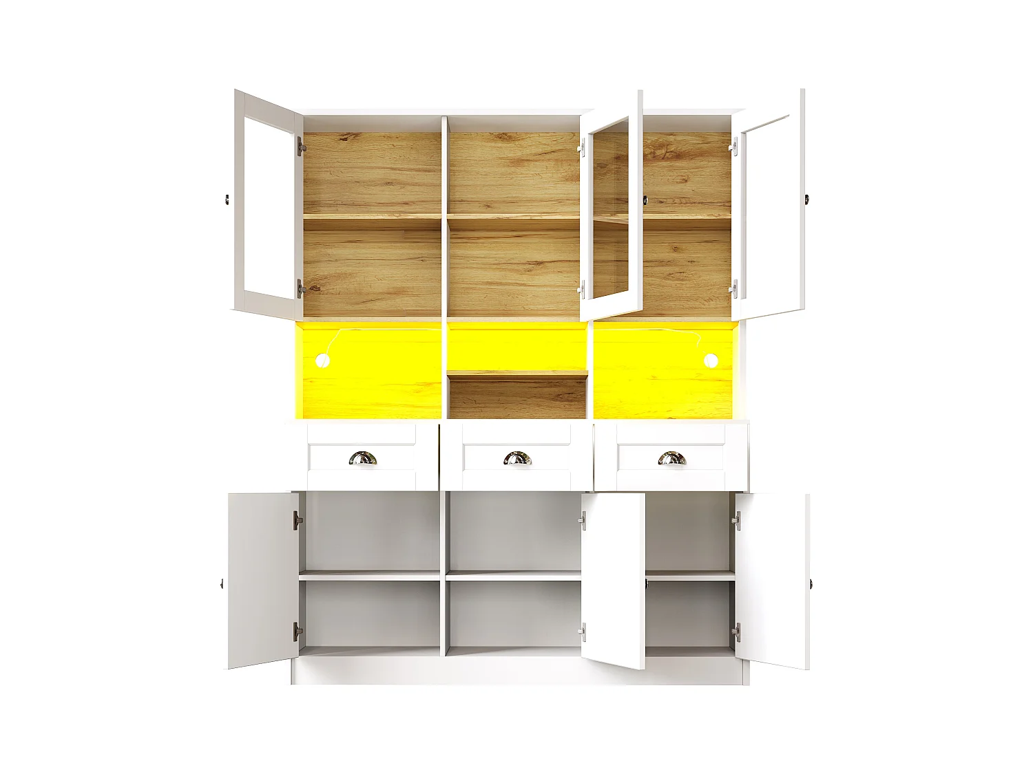 Buffet de cuisine haut avec éclairage LED, design moderne, MDF, blanc/noir, étagères réglables (140x40x175cm)