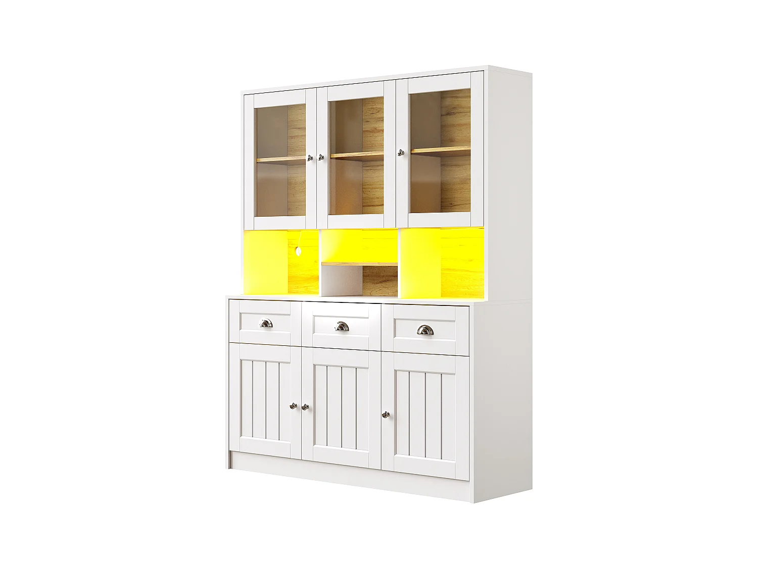 Buffet de cuisine haut avec éclairage LED, design moderne, MDF, blanc/noir, étagères réglables (140x40x175cm)