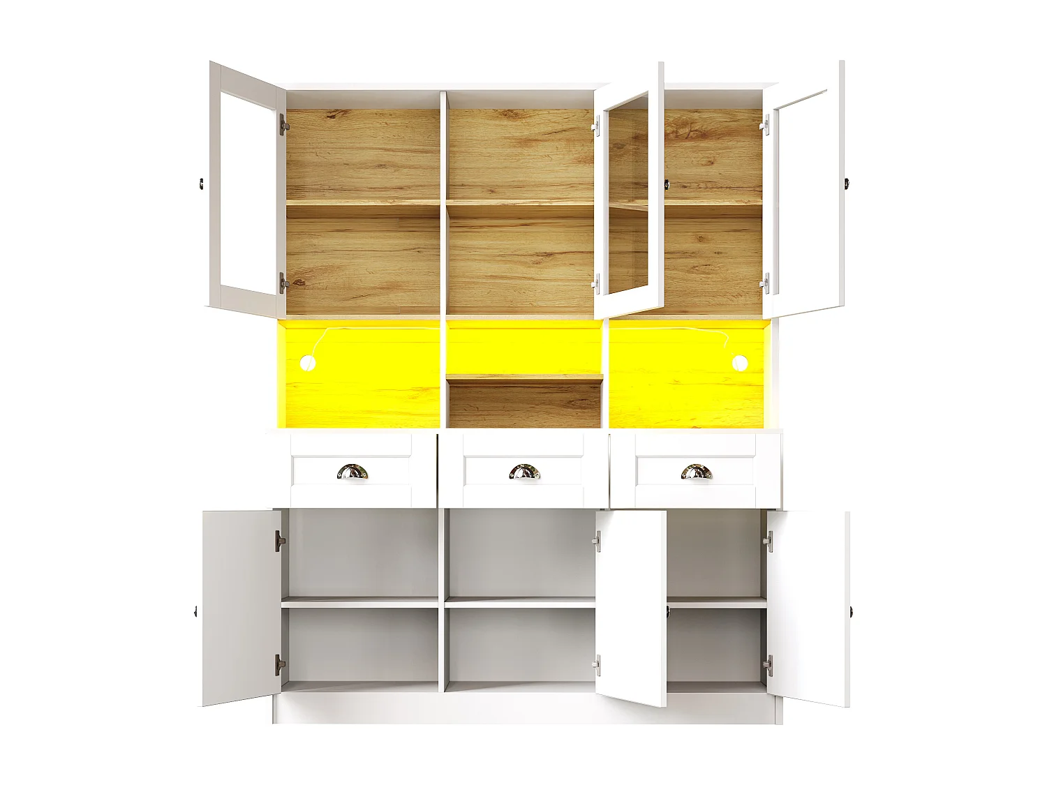 Hoge keukenkast met LED-verlichting, modern design, MDF, wit/zwart, verstelbare planken (140x40x175cm)