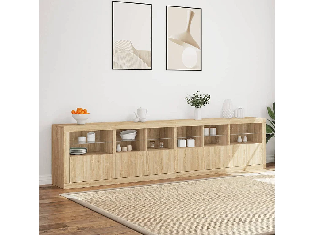 Credenza con luci LED Rovere Sonoma 283x37x67 cm