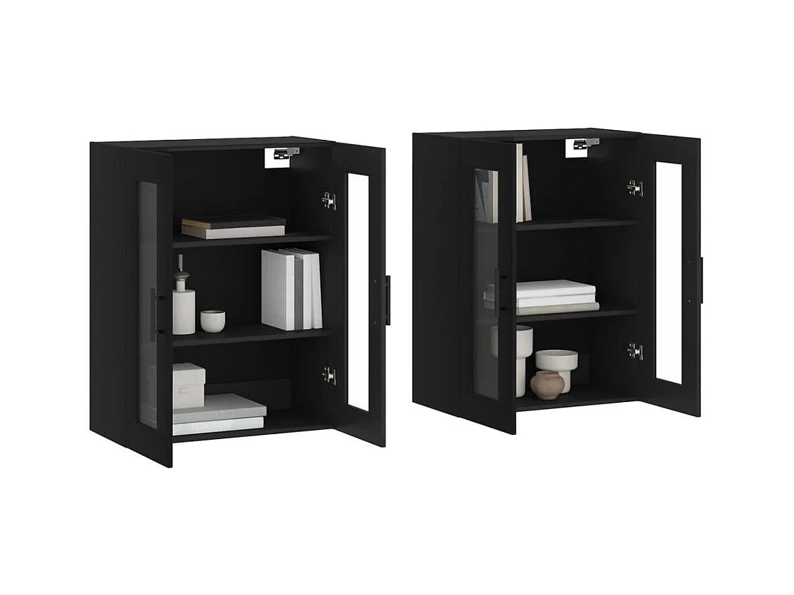 Pensili a 2 pezzi, neri, legno ingegnerizzato