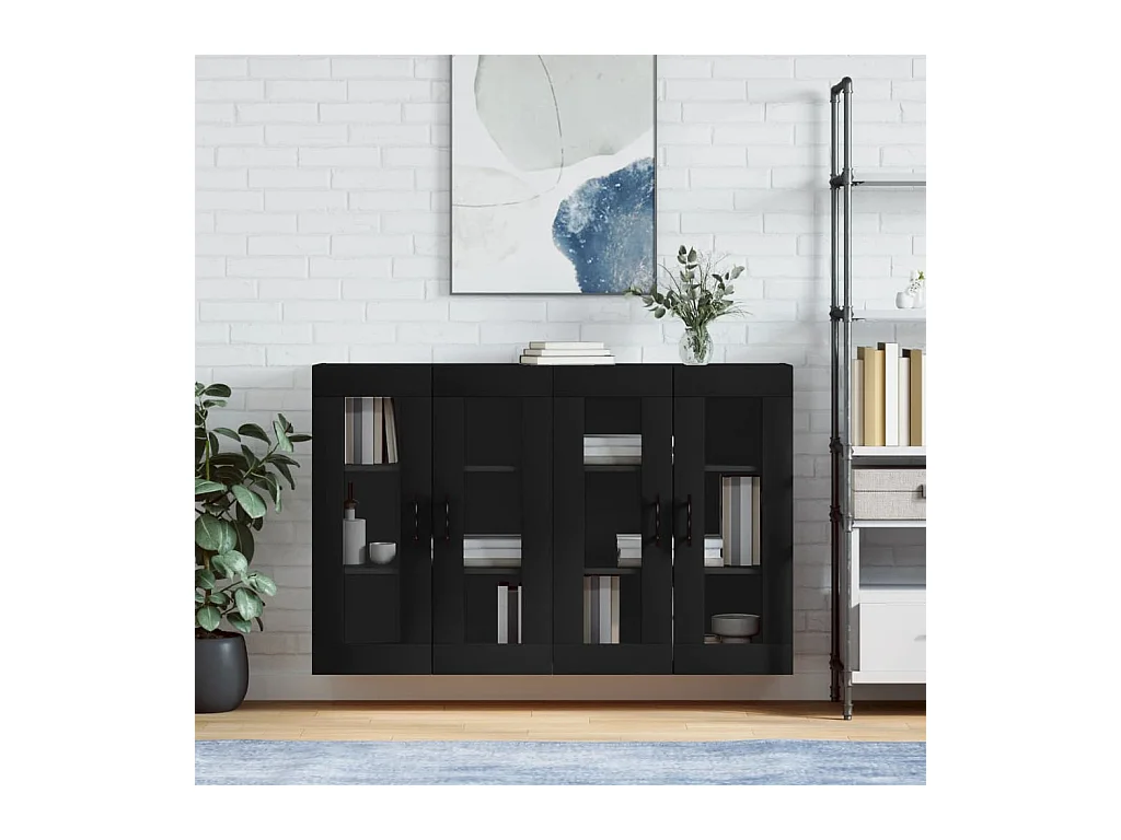 Armoires murales 2 pcs noir bois d'ingénierie