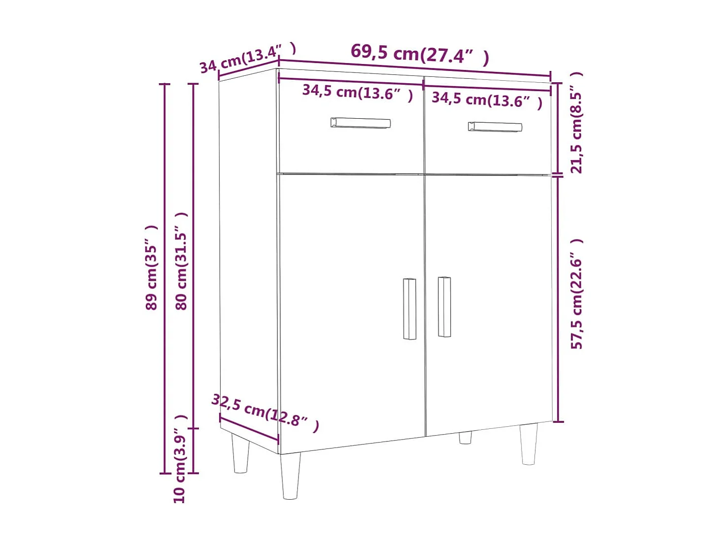 Credenza grigio cemento 69,5x34x89 cm in legno ingegnerizzato