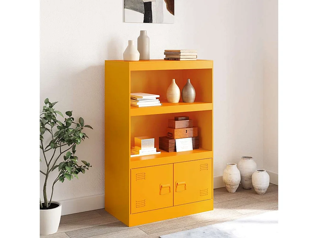 Mosterdgeel dressoir 67x39x107 cm staal